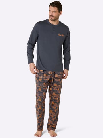 Comte Schlafanzug in graphit-papaya-bedruckt