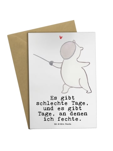 Mr. & Mrs. Panda Beileidskarte Panda Fechten mit Spruch in Weiß
