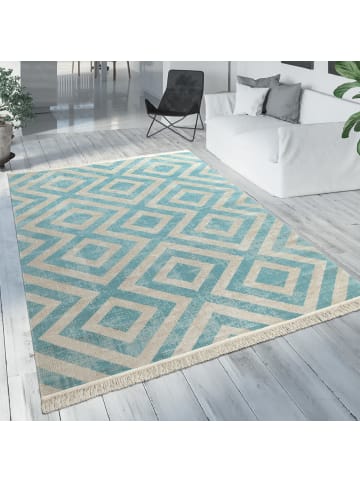 KADIMA DESIGN Teppich Kurzflor Rauten Wohnzimmer schmutzabweisend in Blau