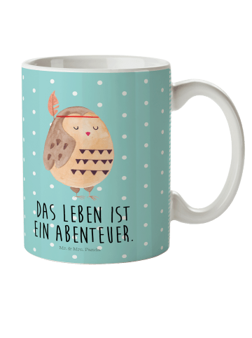 Mr. & Mrs. Panda Plastikbecher Eule Federschmuck mit Spruch in Türkis Pastell