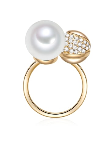 Lulu & Jane Perlen-Ring Messing Glas Muschelkernperle in gelbgold