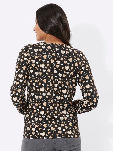 Sieh an! Langarmshirt in schwarz-camel-bedruckt