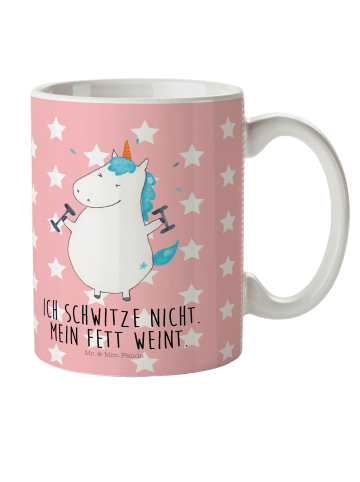 Mr. & Mrs. Panda Tasse Einhorn Fitness mit Spruch in Rot Pastell