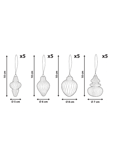 Beliani 20er-Set Weihnachtsbaumkugeln ALTAELVA in Beige