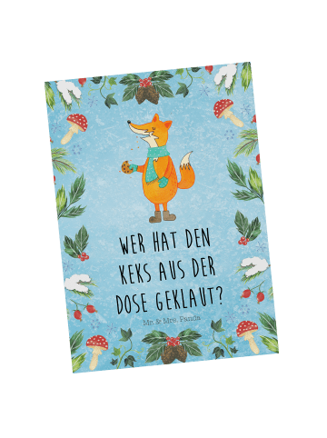 Mr. & Mrs. Panda Postkarte Fuchs Keksdose mit Spruch in Eisblau