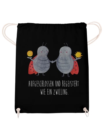 Mr. & Mrs. Panda Baumwollbeutel Sternzeichen Zwilling mit Spruch in Schwarz