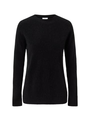 CASH-MERE.CH Brushed Rundhals Pullover mit Seitenschlitzen in Schwarz