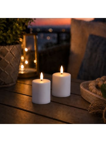 MARELIDA 2x LED Mini Kerze Grabkerze für Laternen Timer Sensor H: 10cm in weiß