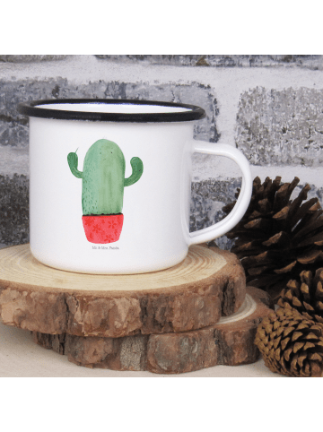 Mr. & Mrs. Panda XL Emaille Tasse Kaktus Wut ohne Spruch in Weiß