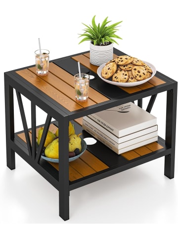 COSTWAY Gartentisch mit Schirmloch 52 x 46 x 45 cm in Braun