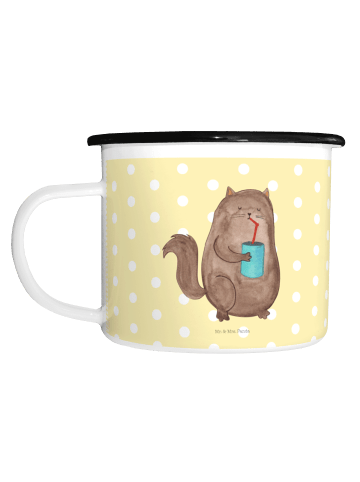 Mr. & Mrs. Panda XL Emaille Tasse Katze Dose ohne Spruch in Gelb Pastell