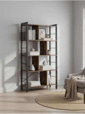 VASAGLE Bücherregal Barnet in Braun-Schwarz - (B)74 x (H)154.5 x (T)30 cm