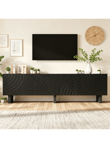 ABRIHOME TV Schrank in Schwarz 180x40x55 cm mit 4 Türen für 75 Zoll Fernseher
