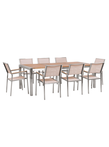 Beliani 9-tlg Gartentisch Set GROSSETO in Beige/Braun/Silber