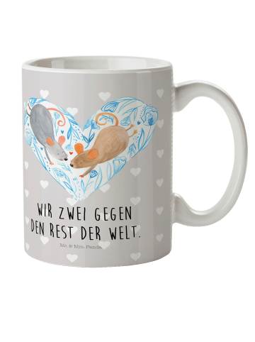 Mr. & Mrs. Panda Kaffeetasse Mäuse Herz mit Spruch in Grau Pastell