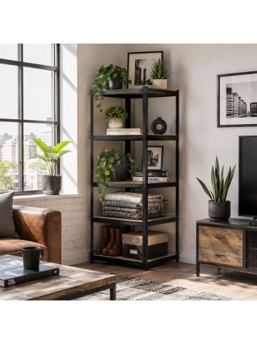 relaxdays Schwerlastregal in Schwarz/ Braun - (B)60 x (H)200 x (T)60 cm