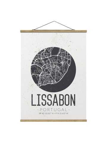 WALLART Stoffbild mit Posterleisten - Stadtplan Lissabon - Retro in Grau