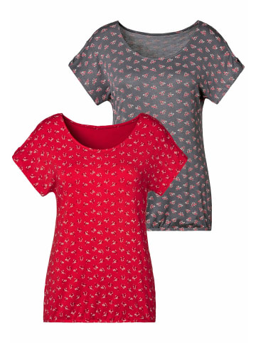 LASCANA T-Shirt in rot, dunkelgrau