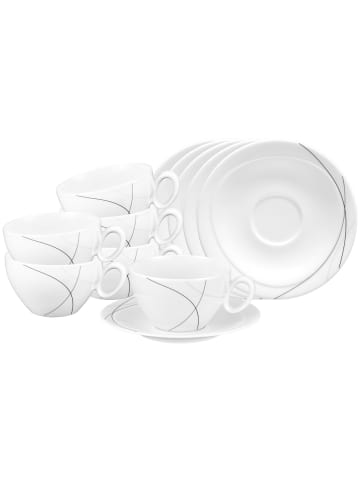 Seltmann Weiden 6er Set Frühstückstassen mit Untertassen Trio Highline 390 ml in weiß-grau