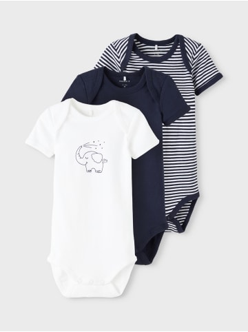 name it Baby kurzarm Body im 3er Pack mit Elefanten Motiv in Blau