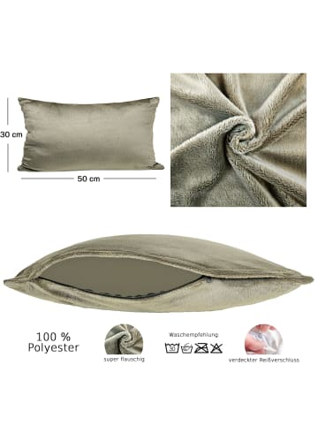 JACK 2er Set Teddy Flausch Kissenhülle Kissenbezug in Taupe