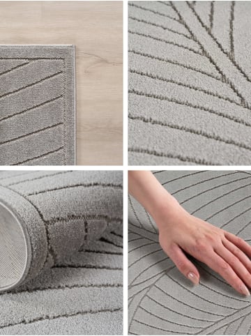 KADIMA DESIGN Outdoor-Teppich ENGADIN Blattmotiv Kurzflor Wohnzimmer Balkon in Silbergrau