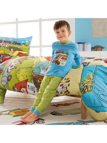 Erwin Müller Single-Jersey Kinder-Schlafanzug in türkis/grün