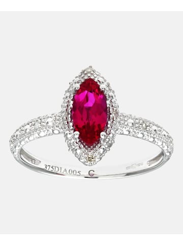 Diamant L'éternel Cluster-Ring aus 375 Weißgold mit Diamant mit Rubin