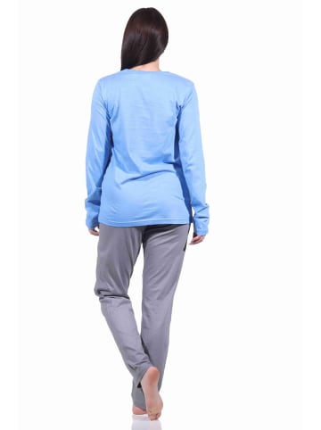 NORMANN Pyjama Schlafanzug lang - 70735 in blau