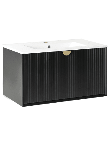 Beliani 2-tlg Badezimmerschrank mit Waschbecken BONAIRE in Schwarz/Weiß