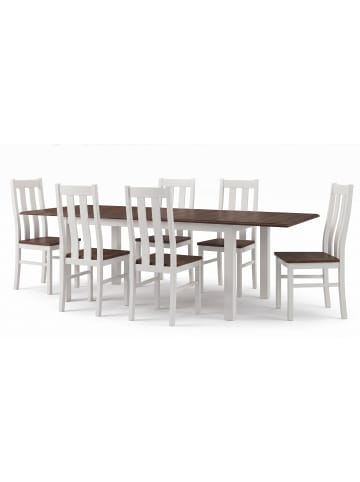 Feldmann-Wohnen Esszimmer-Set Belluno Elegante 7-tlg. Kiefer Weiß/Nussbaum geb. 150-197/93/96cm