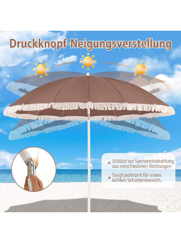 COSTWAY 200 cm Sonnenschirm Boho Strand mit Fransen in Braun