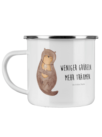 Mr. & Mrs. Panda Camping Emaille Tasse Otter Muschel mit Spruch in Weiß