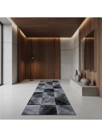 KADIMA DESIGN Teppich Kurzflor Waschbar Karo INN Strapazierfähig OEKO-TEX in Schwarz