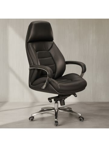 KADIMA DESIGN Designer Bürostuhl Bezug Echtleder Schreibtischstuhl bis 120 in Schwarz