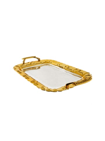 Almina 2er-Set Serviertabletts aus hochwertigem 18/10 Edelstahl in Silber/Gold(Motiv11)