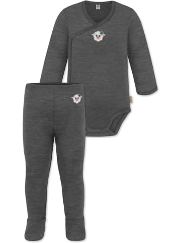 Normani Outdoor Sports Baby Merino Langarm Wickelbody und Hose in Anthrazit