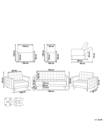 Beliani 3-tlg Sitzgruppe ABERDEEN in Schwarz/Silber