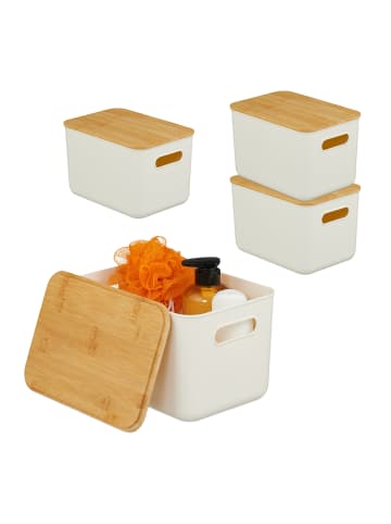 relaxdays 4 x Aufbewahrungsbox in Weiß/ Natur – (B)26 x (H)16 x (T)17,5 cm