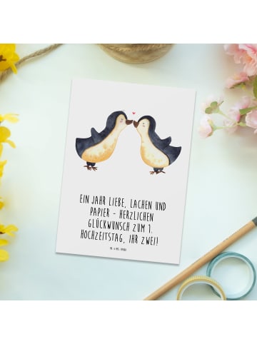 Mr. & Mrs. Panda Postkarte 1. Hochzeitstag Papierhochzeit mit Sp... in Weiß