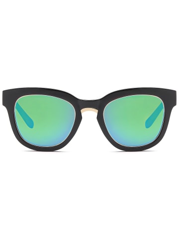 styleBREAKER Nerd Sonnenbrille in Schwarz-Gold/Blau-Grün verspiegelt