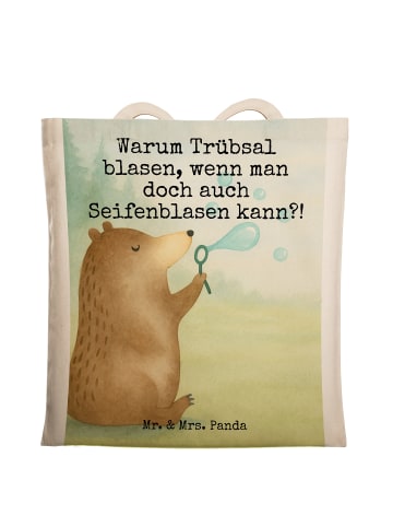 Mr. & Mrs. Panda Shopping Tasche Bär Seifenblasen Design mit Spruch in Weiß
