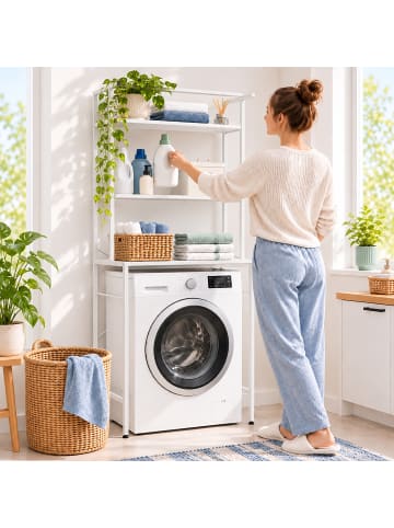 relaxdays Waschmaschinenschrank in Weiß - (B)66 x (H)161 x (T)40 cm