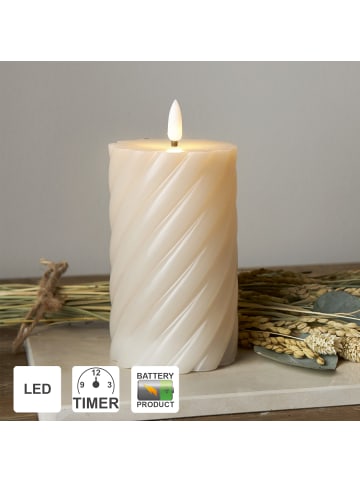 STAR Trading LED Blockkerze Flamme Swirl aus Wachs 2er-Set, 15cm, braun in Braun,Beige