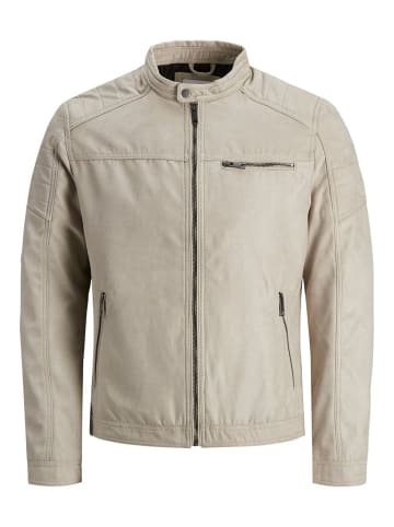 Jack & Jones Kunstleder Jacke Biker Blouson Bomber Übergangsjacke JJEROCKY in Beige