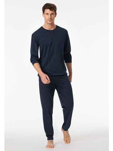Schiesser Pyjama lang für Herren in dunkel-blau