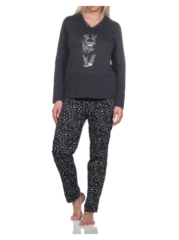 NORMANN Langarm Pyjama Schlafanzug Hose AnimalprintLook - 78561 in anthrazit