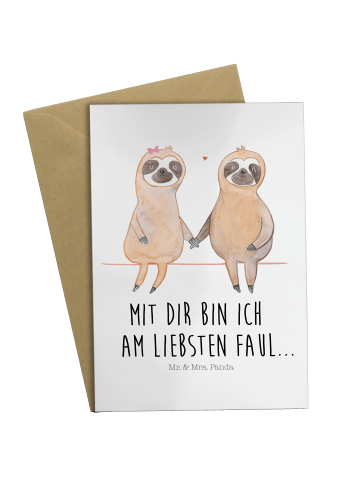Mr. & Mrs. Panda babykarte Faultier Pärchen mit Spruch in Weiß