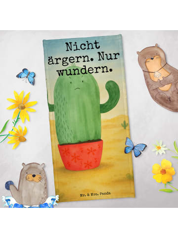 Mr. & Mrs. Panda Badehandtuch Kaktus Wut Design mit Spruch in Kaktus Grün