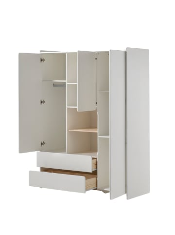 58 aufm Kessel KINDERZIMMERSCHRANK Karilynn 133x55x190 MDF+Massivholz Weiß